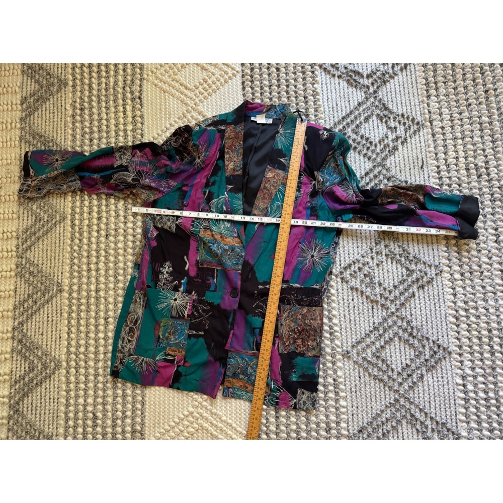 Vintage Kensington Square 80s Artsy Rayon Blazer Abstract Graffiti Floral Print